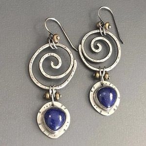 Baroque Engraved Deep Sea Stone Earrings